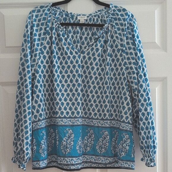 J. Crew Cotton Block Print Artist Blouse Top Size L - Picture 13 of 13